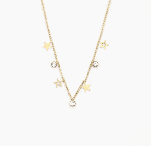 Dainty star and crystal necklace - waterproof gold jewellery