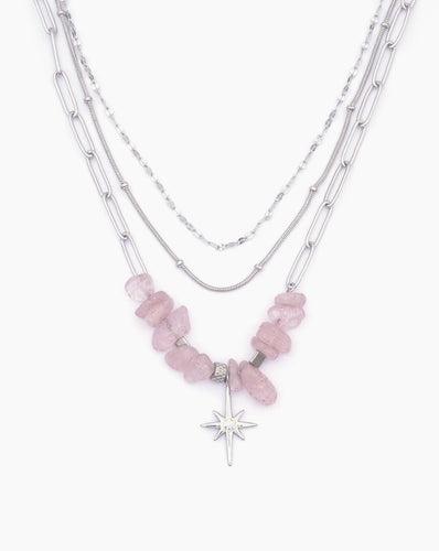 Rose quartz triple layer necklace  - waterproof jewellery
