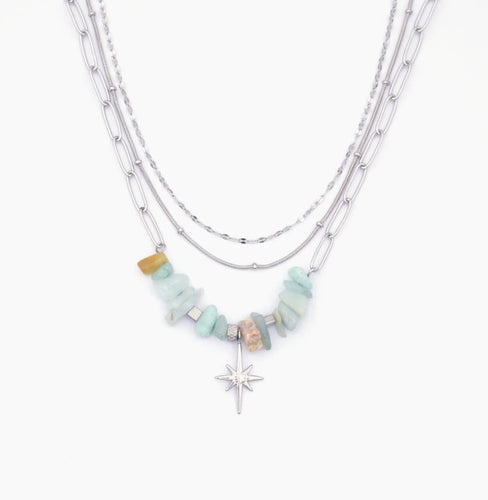 Triple Layer Natural Crystal Necklace | Amazonite | Silver