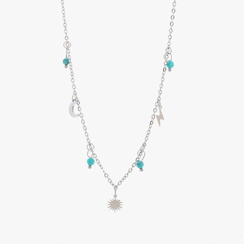 Sun Moon and Lightening with Malachite Drops Necklace | Silver