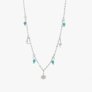 Sun Moon and Lightening with Malachite Drops Necklace | Silver