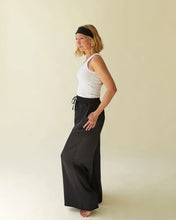 Load image into Gallery viewer, Wide leg satin pants with elasticated tie waist  and pockets