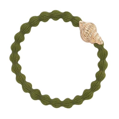 Gold Seashell Bubble Band Hair Bands | Olive Green