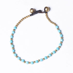 Turquoise and brass beaded birth bracelet