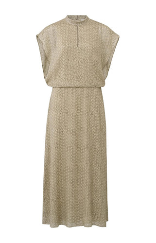 Yaya the brand floaty maxi dress with short sleeves and high neck in a geometric pattern 01-601075-305