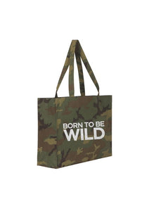 Born to be wild on a large camouflage shopper bag
