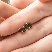 Load image into Gallery viewer, Emerald Green Crystal Baguette studs in gold