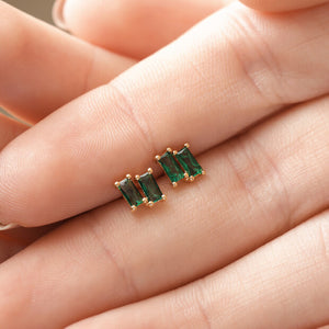 Emerald Green Crystal Baguette studs in gold
