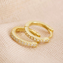 Load image into Gallery viewer, Gold vermeil delicate crystal hoop earrings