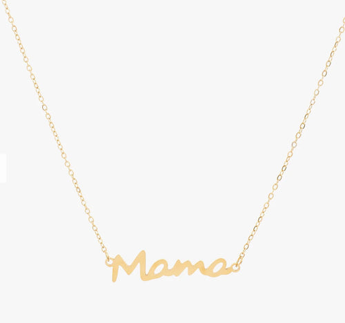 A delicate chain necklace with the mama charm on tin 24 carat plated gold