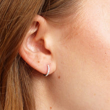 Load image into Gallery viewer, Sterling Silver Delicate Crystal Huggie Hoop Earrings