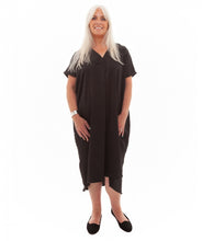 Load image into Gallery viewer, Dreams Textured Satin V-Neck Kaftan Dress | Black