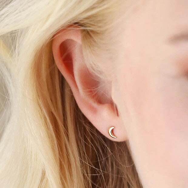 Tiny Crescent Moon Stud Earrings in Gold