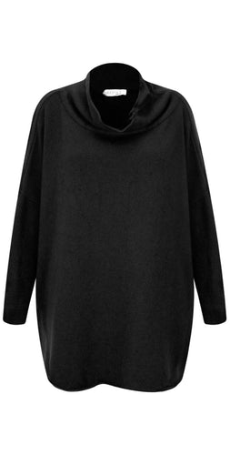 Oversized tunic sweater with roll neck in black