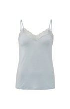 Load image into Gallery viewer, Pale blue strappy top with adjustable straps and lace detail