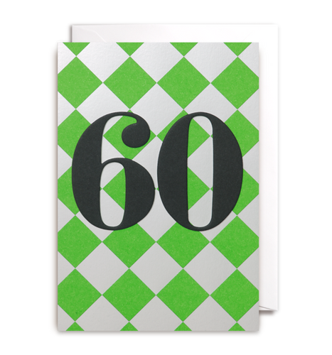 Sixtieth Birthday Card green and silver check with 60 in black numbers