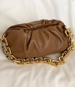 Chunky Gold Chain Pouch Clutch Bag | Chocolate