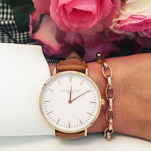Classic look modern watch with tan strap