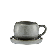 Load image into Gallery viewer, Small grey amera ceramic espresso cup and saucer 