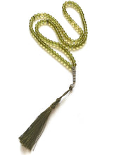 Load image into Gallery viewer, Olive green long beaded necklace with tassel