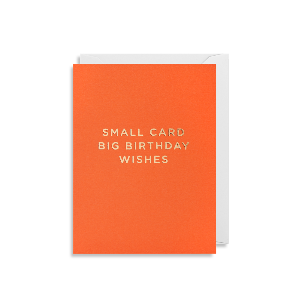 Bright orange card with small card big birthday wishes in gold