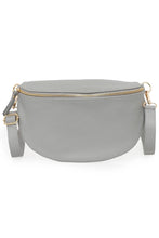 Load image into Gallery viewer, Large Leather crossbody half moon bag in pale grey