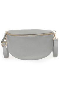 Large Leather crossbody half moon bag in pale grey