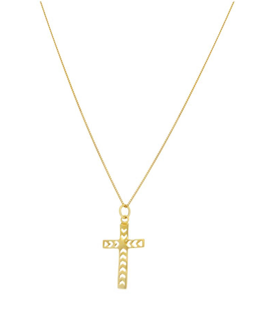 Wolf and Zephyr Ornate cross necklace gold