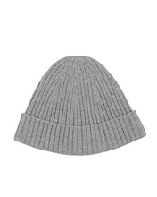 Load image into Gallery viewer, The Cecilia Ribbed knit beanie style hat in a wool cashmere blend will definitely keep out the winter chills. Grey ribbed beanie hat