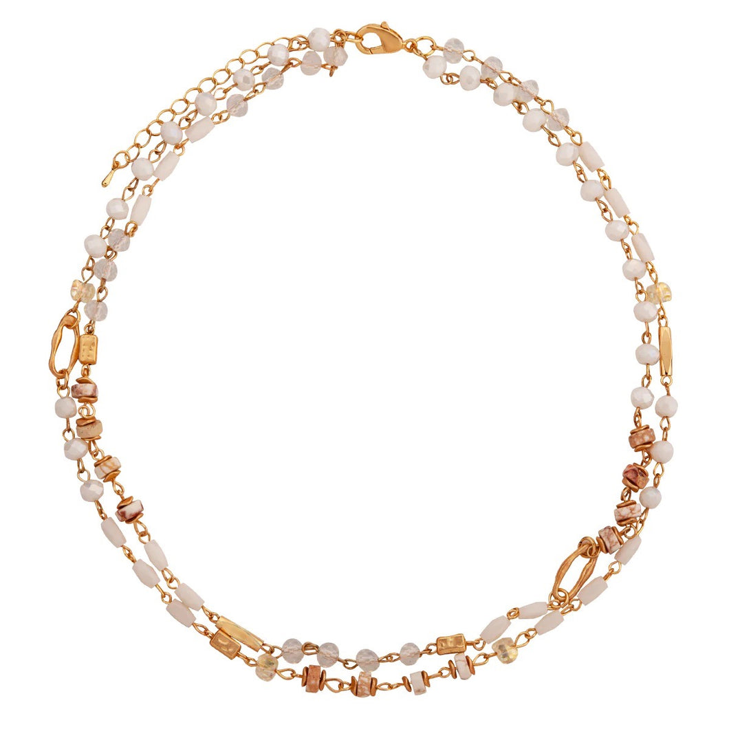 double strand semi-precious gem necklace in white and gold