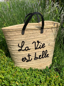 Market Basket with Black Leather Handles | La Vie Est Belle