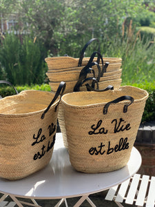 Market Basket with Black Leather Handles | La Vie Est Belle
