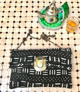 Black Berber Carpet Bag With White Design and Statement Engraved Buckle