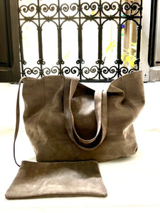 Taupe Tote Bag with zip up pouch