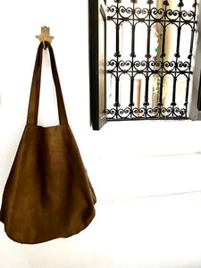 Large metallic bronze suede tote with inner pouch