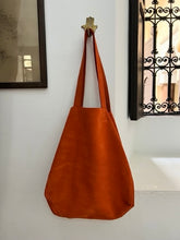 Load image into Gallery viewer, Burnt orange tote handbag in a beautiful suede individually handmade in Marrakech