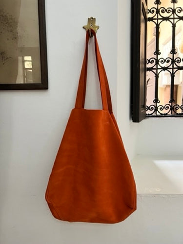 Burnt orange tote handbag in a beautiful suede individually handmade in Marrakech