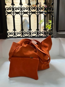 Burnt Orange Tote Bag with zip up pouch