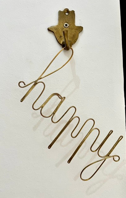 Happy - handmade word made from brass wire