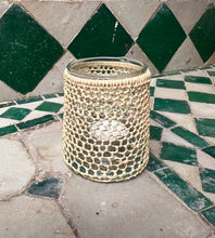 Load image into Gallery viewer, Moroccan Candle Holder made from recycled glass and raffia 