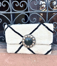 Load image into Gallery viewer, Black and White Berber Carpet Bag With Statement Buckle