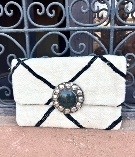 Black and White Berber Carpet Bag With Statement Buckle