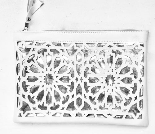 Islamic pattern cut out pouches - White and silver