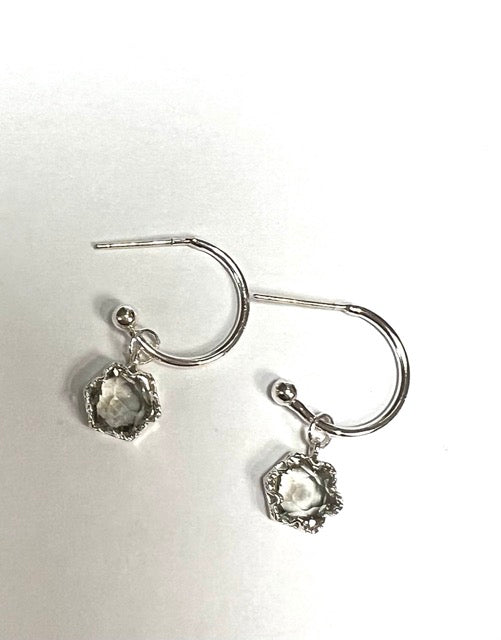 Small Silver Hoop Earrings With Crystal Drop | Grey Crystal
