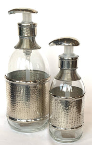 Glass soap dispenser with metal detail
