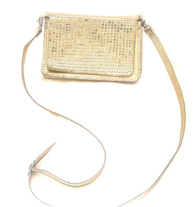 Gold leather handbag with silver studs