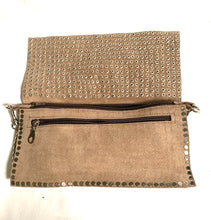 Load image into Gallery viewer, Handmade studded suede bag taupe
