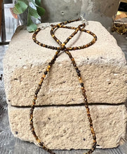 Load image into Gallery viewer, Tiny tigers eye beaded necklace with s hook closure and extender chain in sterling silver