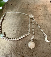 Load image into Gallery viewer, Sterling Silver Star, Moon and Pearl Bead Bracelet