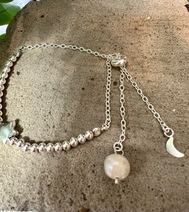 Sterling Silver Star, Moon and Pearl Bead Bracelet